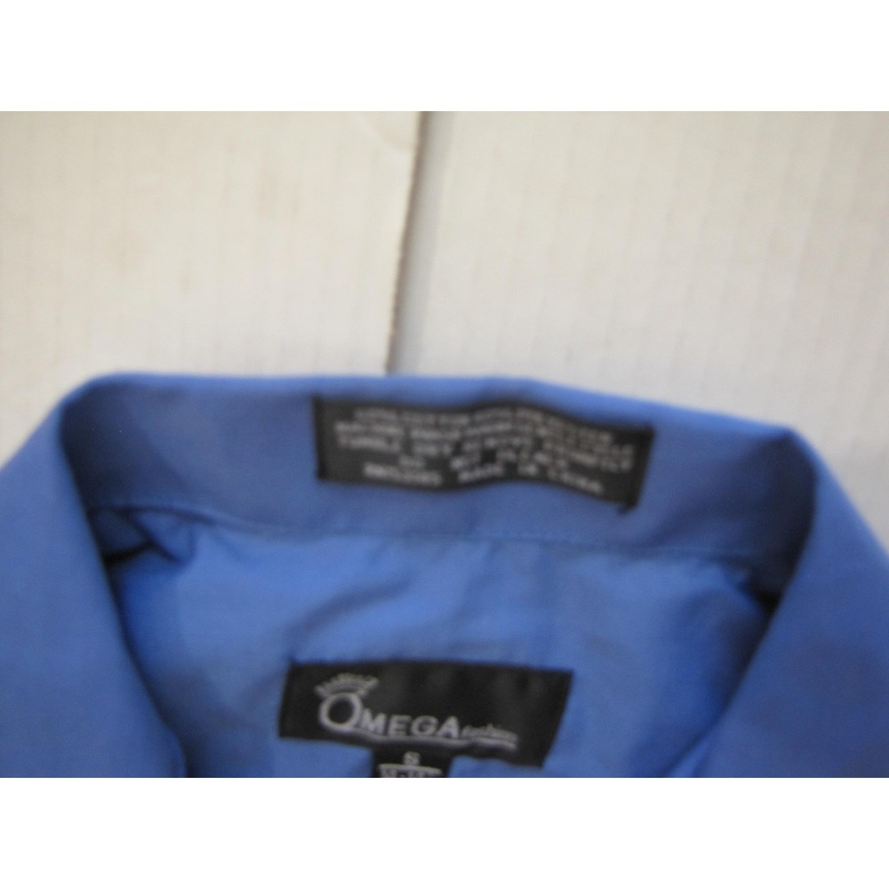 Omega Fashion Shirt Mens Small Blue Short Sleeve Guayabera Cuban Embroidered - Picture 3 of 7